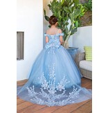 Sequined top tulle bottom long gown 8062
