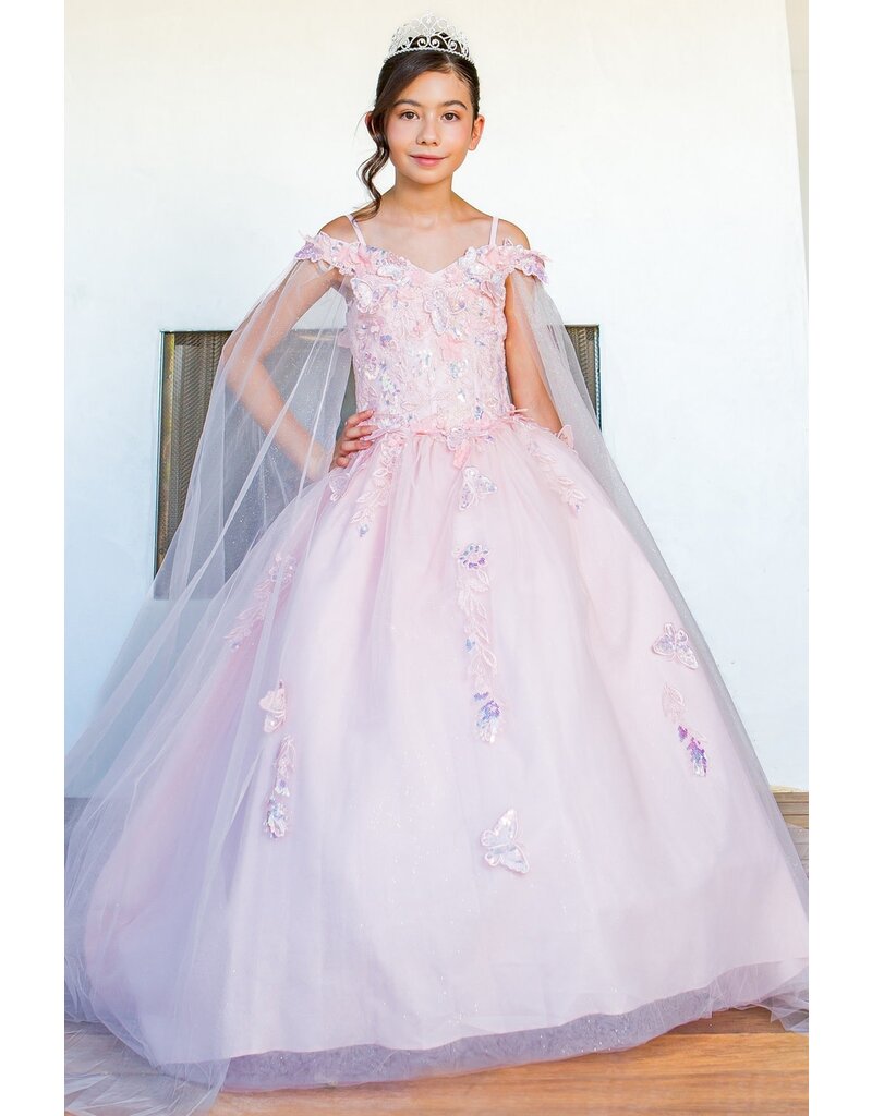 Ballgown with detachable shoulder capes 8075