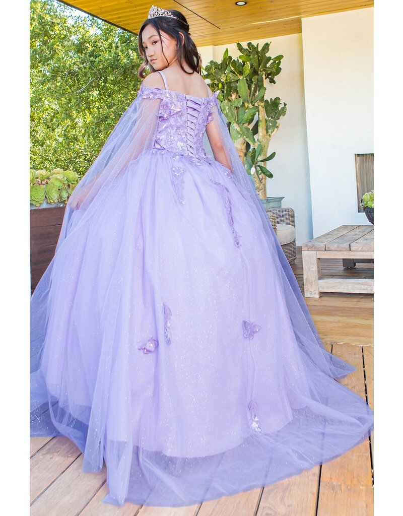 Ballgown with detachable shoulder capes 8075