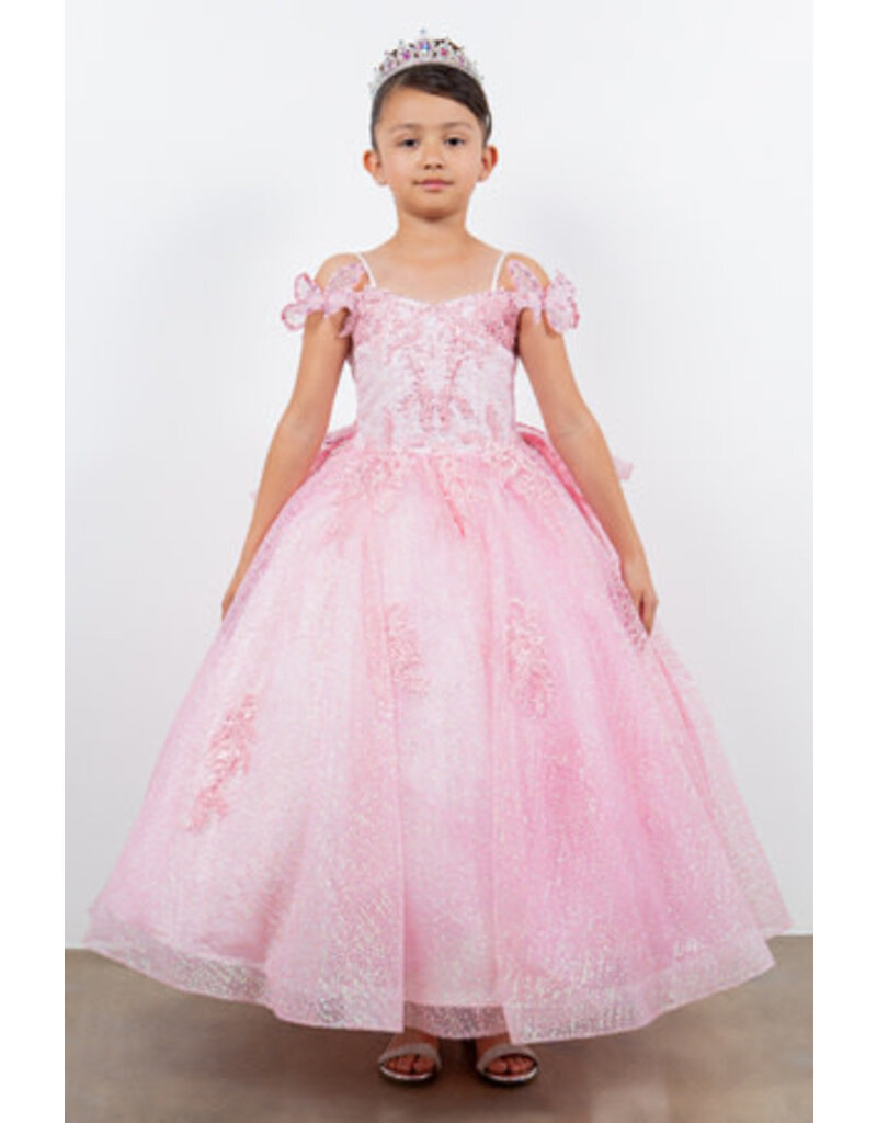 Ruffle back butterfly accent long dress 8120