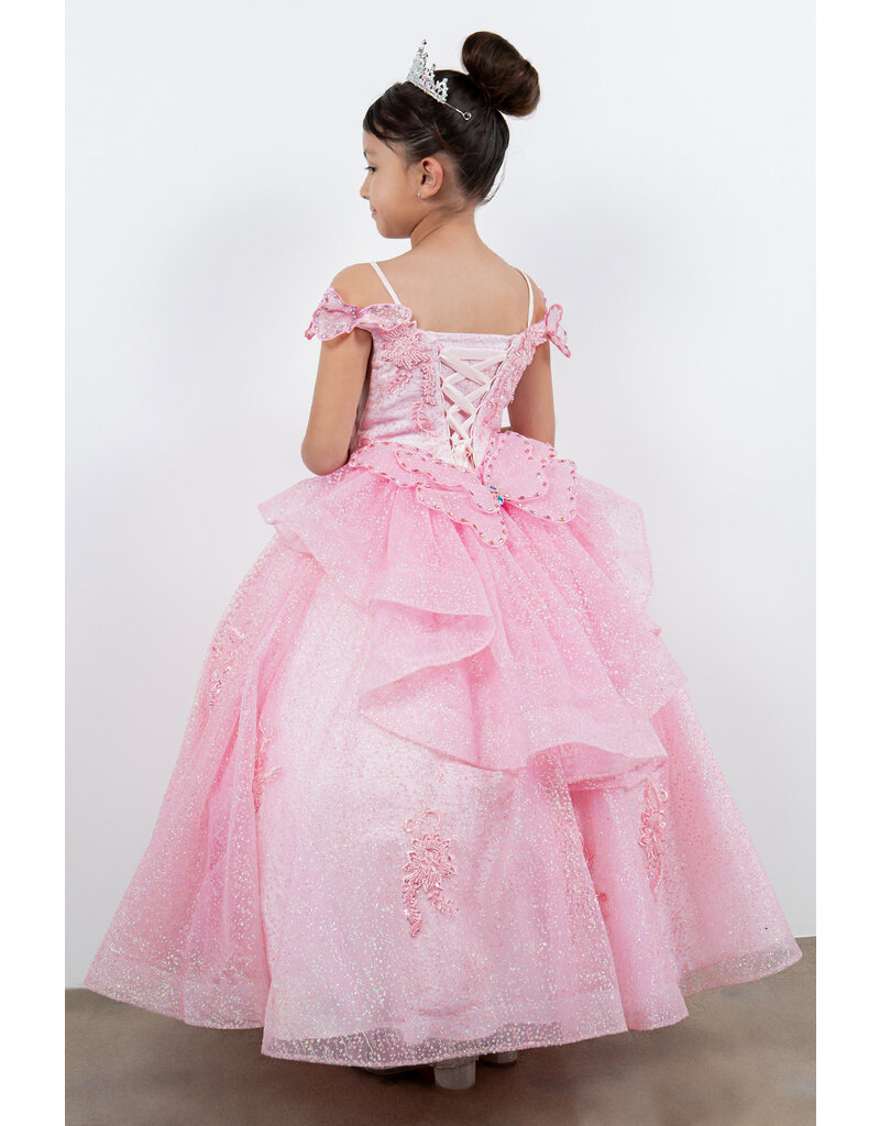 Ruffle back butterfly accent long dress 8120
