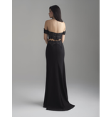 Jersey/lace, 2-piece off the shoulder top with a fitted skirt
