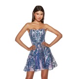 Short,Sequins,A-Line, Strpls,Lace Up,3773