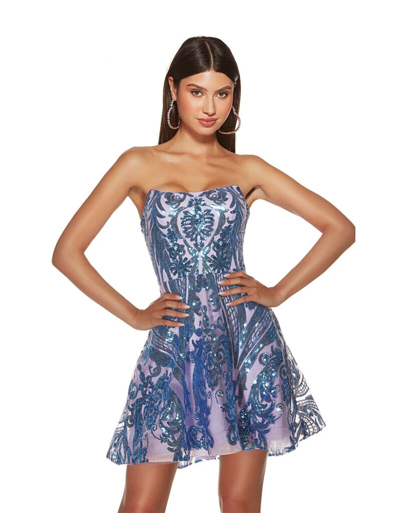 Short,Sequins,A-Line, Strpls,Lace Up,3773