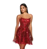 Short,Sequins,A-Line, Strpls,Lace Up,3773