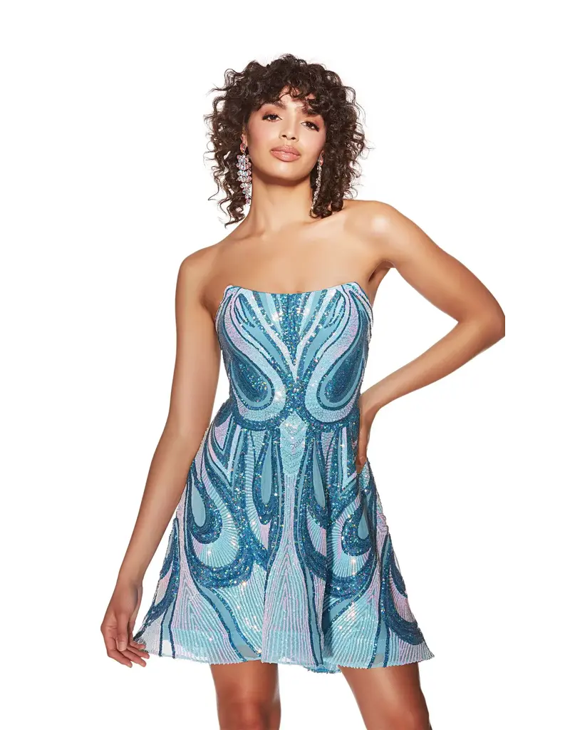 Short, Sequins, Strapless, A-line, Lace-up Back, 3782