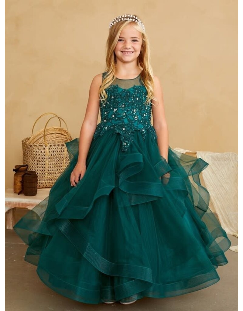 TIP TOP KIDS Lace Applique Bodice, Layered skirt, Horse Hair Trim, 7018