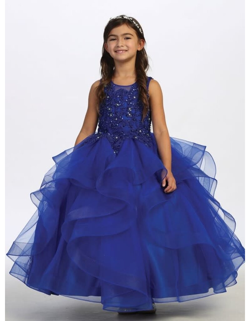 TIP TOP KIDS Lace Applique Bodice, Layered skirt, Horse Hair Trim, 7018