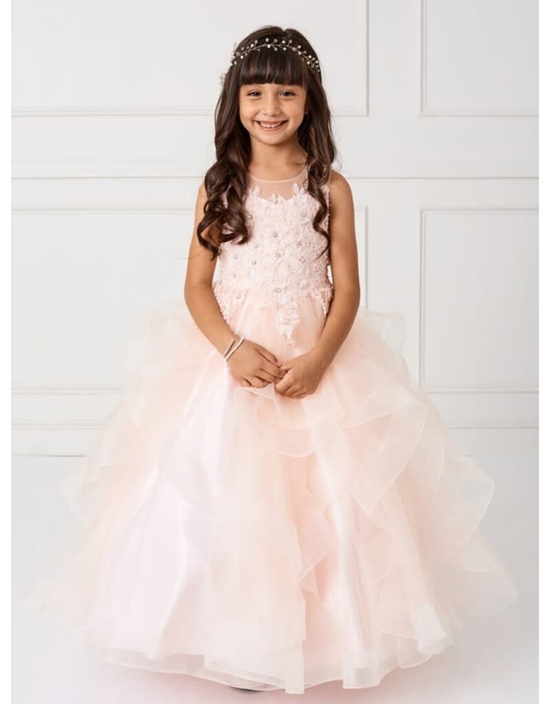 TIP TOP KIDS Lace Applique Bodice, Layered skirt, Horse Hair Trim, 7018