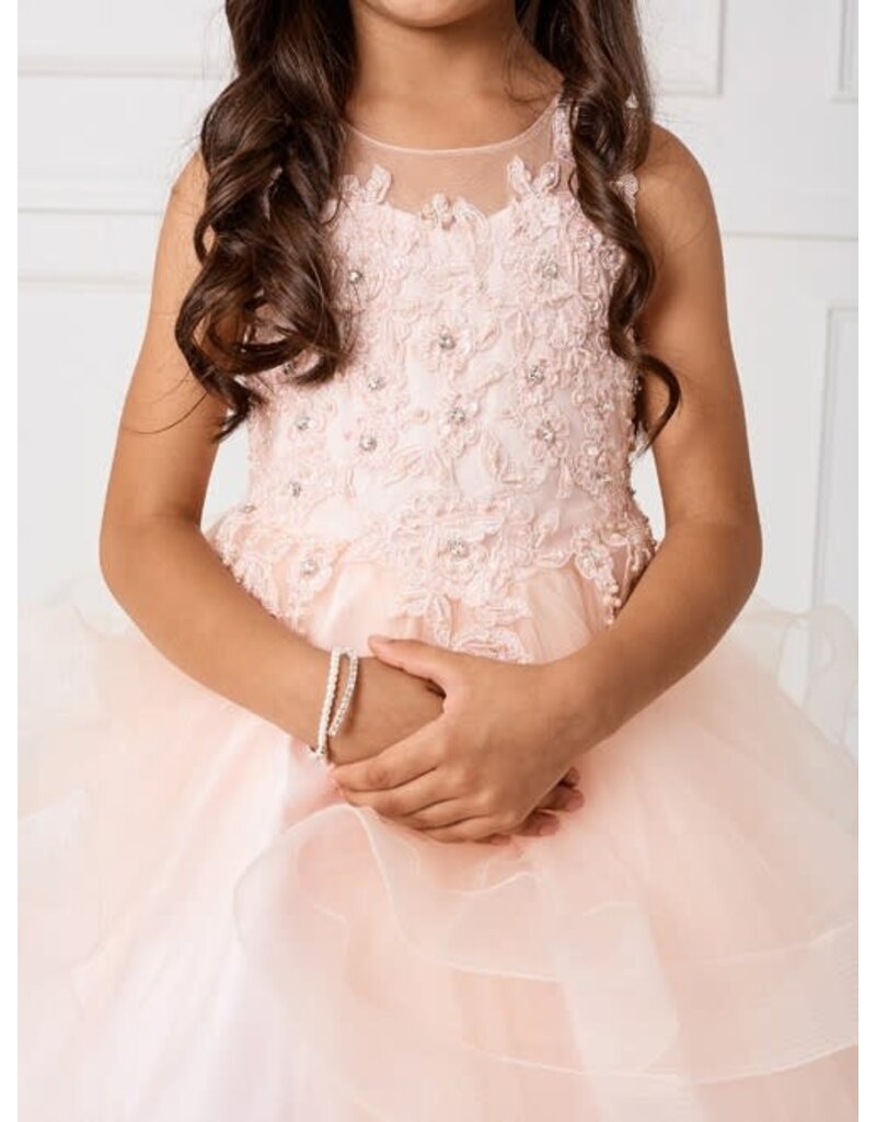 TIP TOP KIDS Lace Applique Bodice, Layered skirt, Horse Hair Trim, 7018