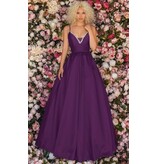 Spaghetti strap ballgown w/beaded v-neck & pockets 8199
