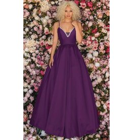 Spaghetti strap ballgown w/beaded v-neck & pockets 8199