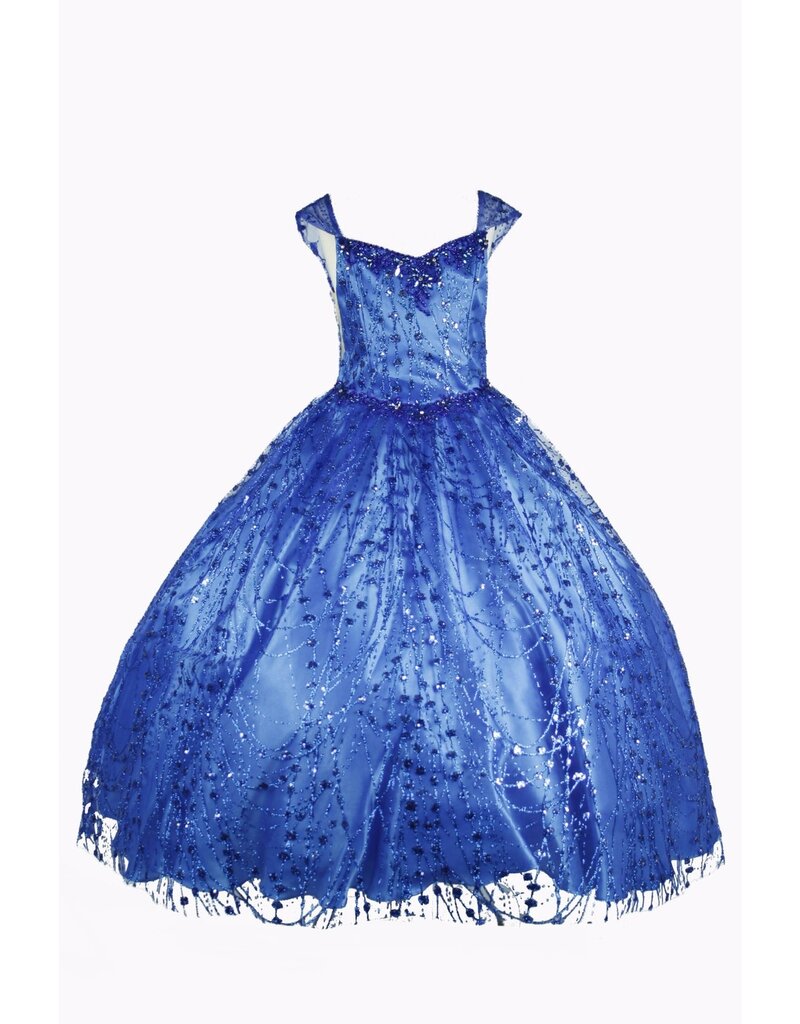 Cap sleeve all over giltter ballgown 8007