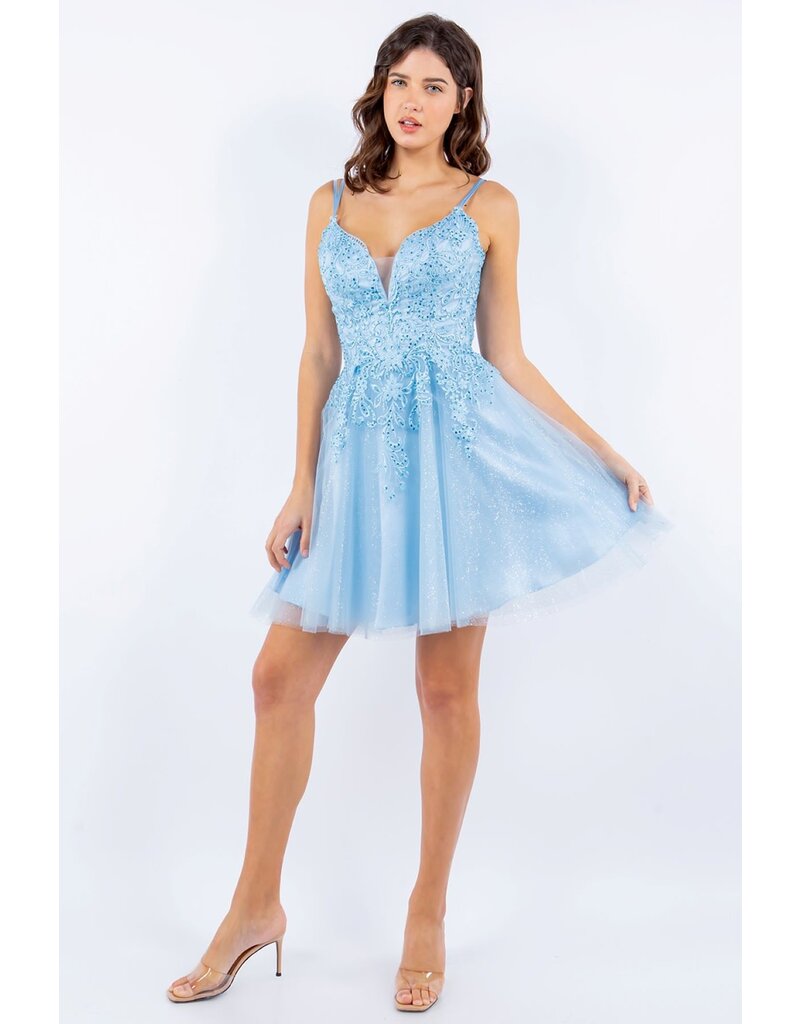 SHORT,V-NCK, LACE UP BACK 5125J
