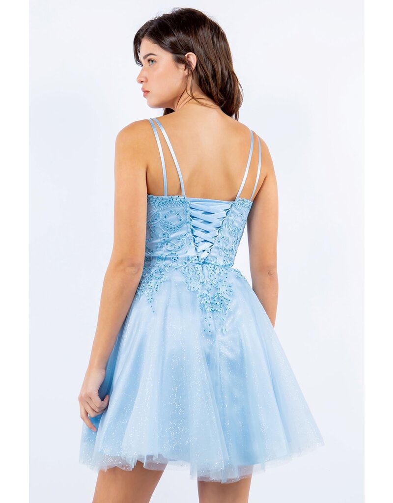SHORT,V-NCK, LACE UP BACK 5125J
