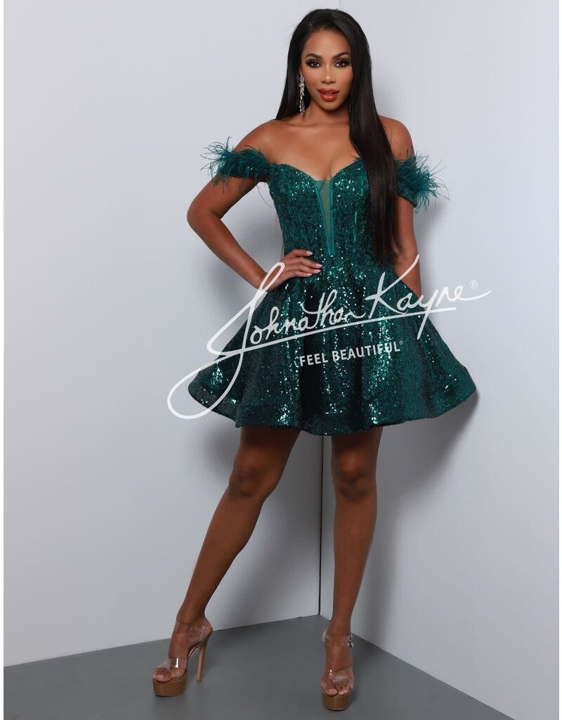 Sequin A-line off the shoulder short gown 2887S
