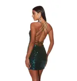 Sequin spaghetti strap fitted corset back gown 4906