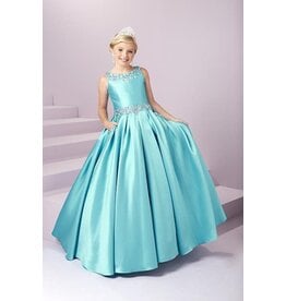Beaded high neck satin ballgown w/pockets 13485