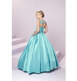Beaded high neck satin ballgown w/pockets 13485