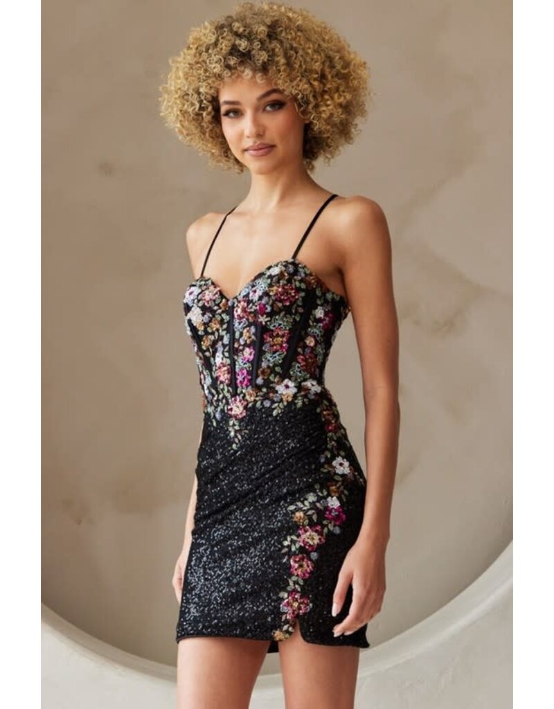 AMELIA COUTURE FITTED, FLORAL BEADED, LACE UP 702654S