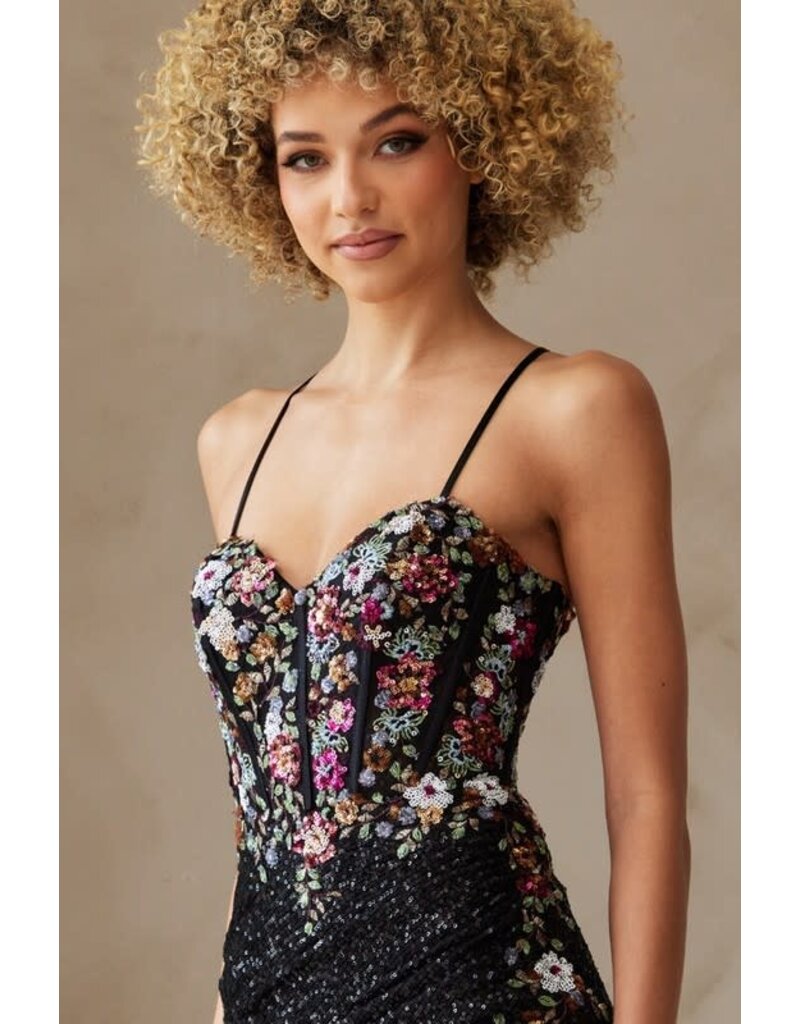 AMELIA COUTURE FITTED, FLORAL BEADED, LACE UP 702654S