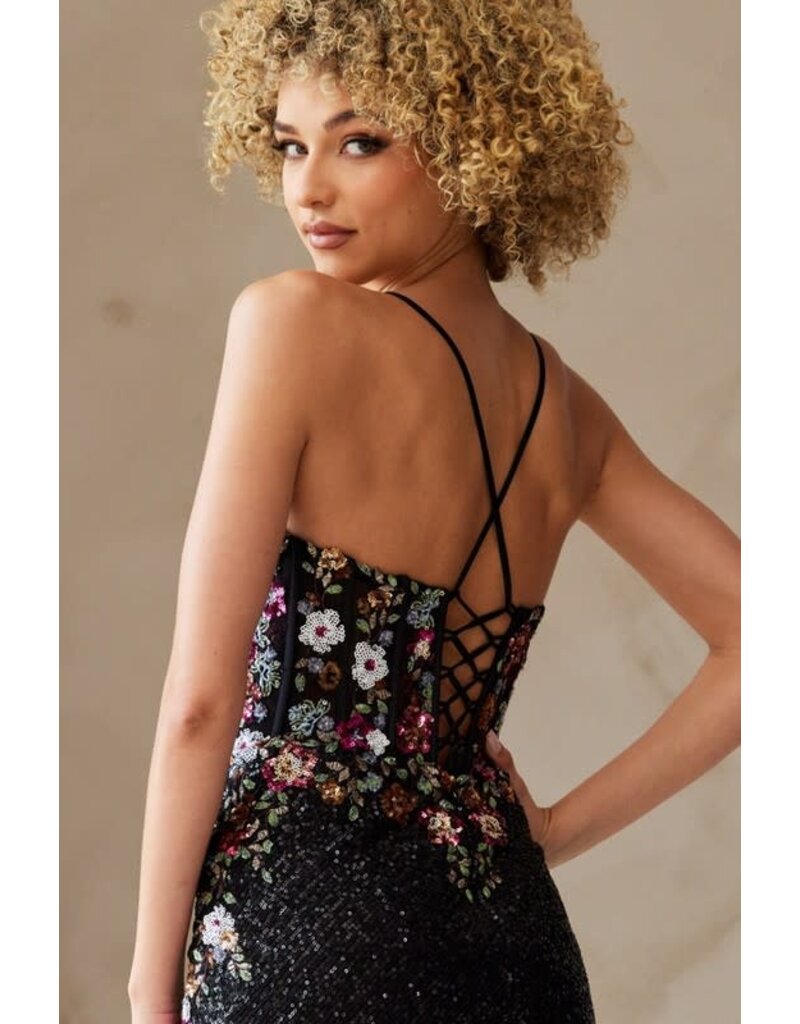 AMELIA COUTURE FITTED, FLORAL BEADED, LACE UP 702654S