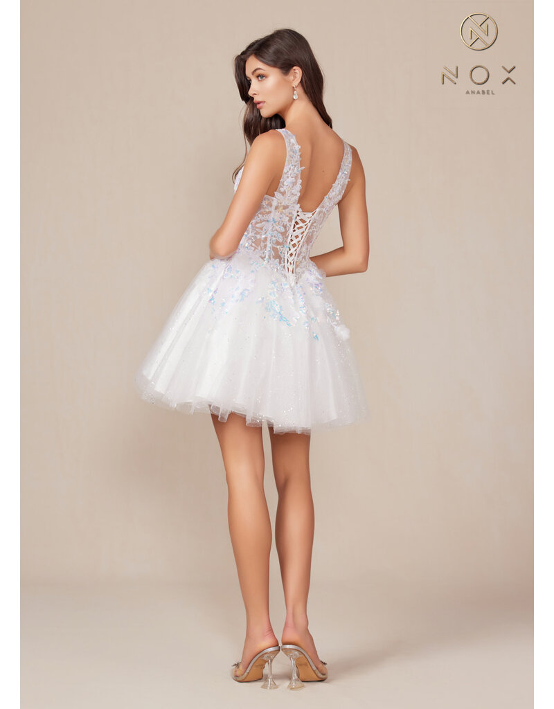 Sequin lace corset bodice a-line short gown H846W