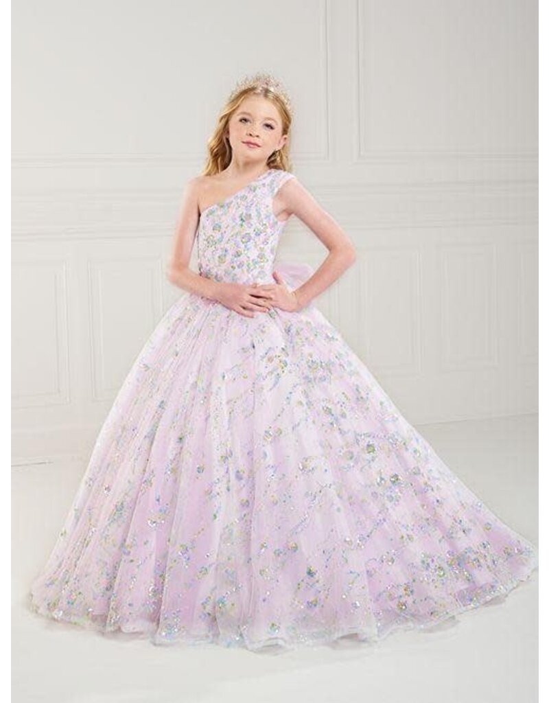 One shoulder beaded floral ballgown 13736