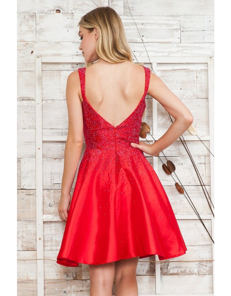 Beaded tank strap a-line short gown 8958