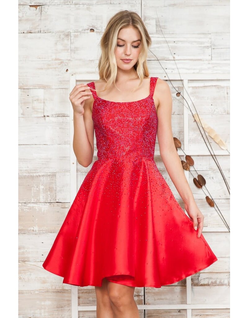 Beaded tank strap a-line short gown 8958