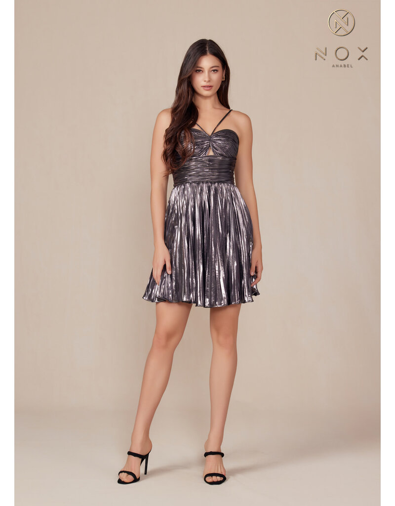 HALTER Y NECK, FLAIR SKIRT, METALLIC A825
