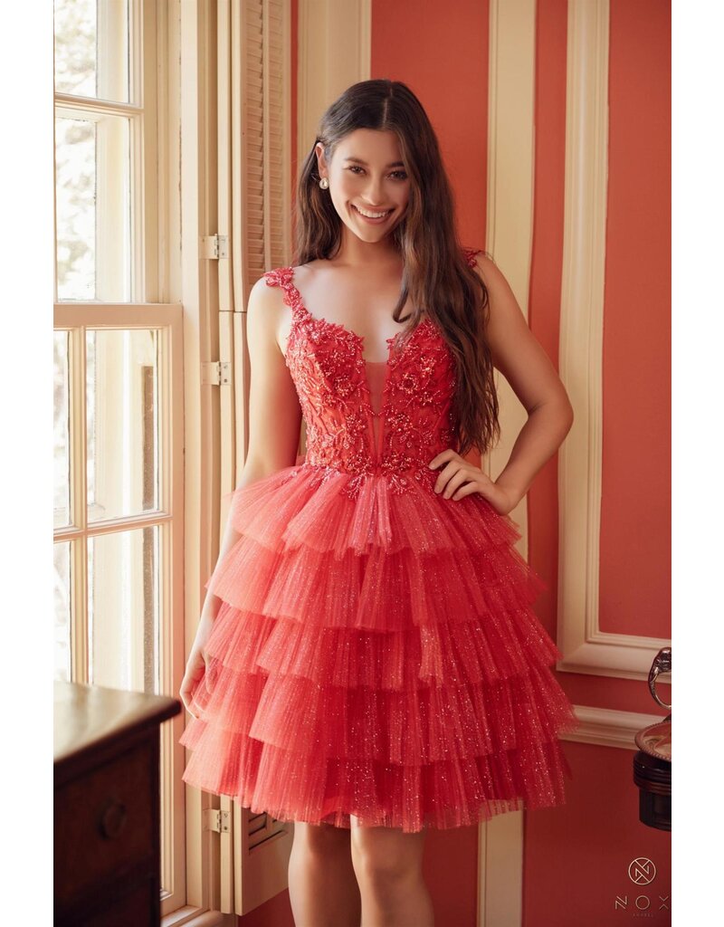 V-NECK, LACE UP BACK, RUFFLE SKIRT E904