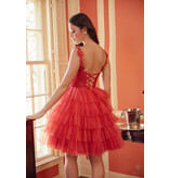 V-NECK, LACE UP BACK, RUFFLE SKIRT E904