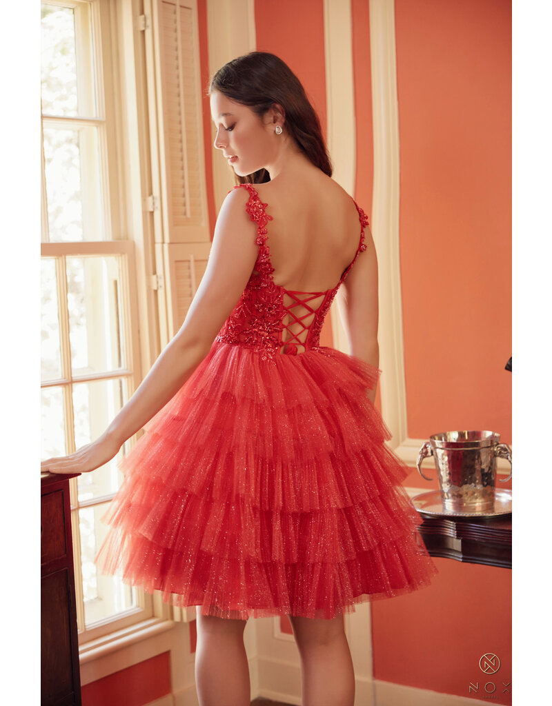 V-NECK, LACE UP BACK, RUFFLE SKIRT E904