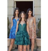 V-NECK, TRIMMED STRAPS, RUFFLE SKT E914