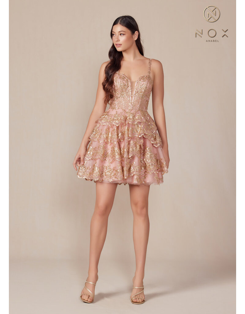 V-NECK, TRIMMED STRAPS, RUFFLE SKT E914