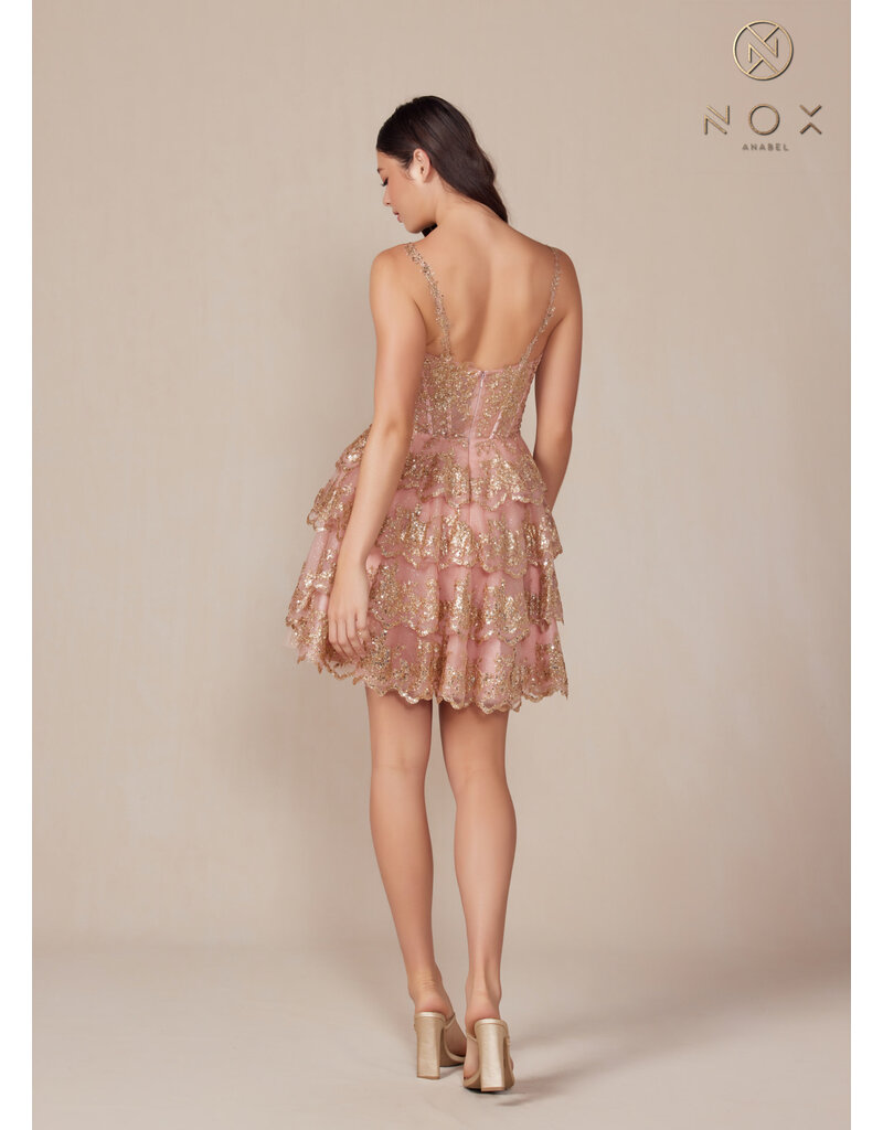 V-NECK, TRIMMED STRAPS, RUFFLE SKT E914