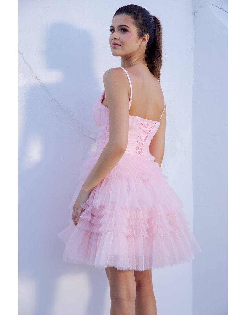 Eureka Spaghetti strap tulle ruffle short gown 9228