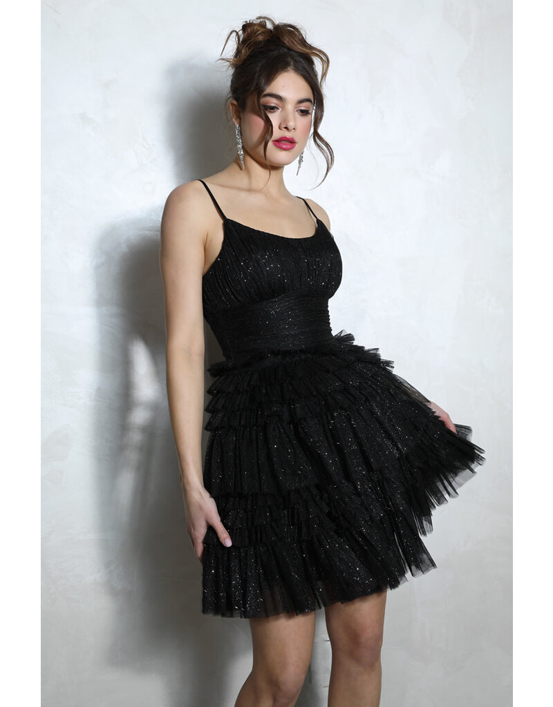 Eureka Spaghetti strap tulle ruffle short gown 9228
