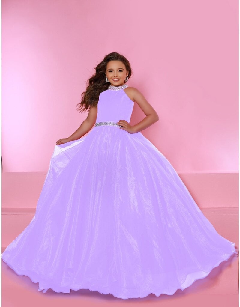 High Neck Beaded waist Organza Ballgown C114