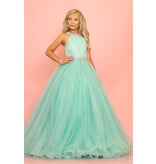 High Neck Beaded waist Organza Ballgown C114
