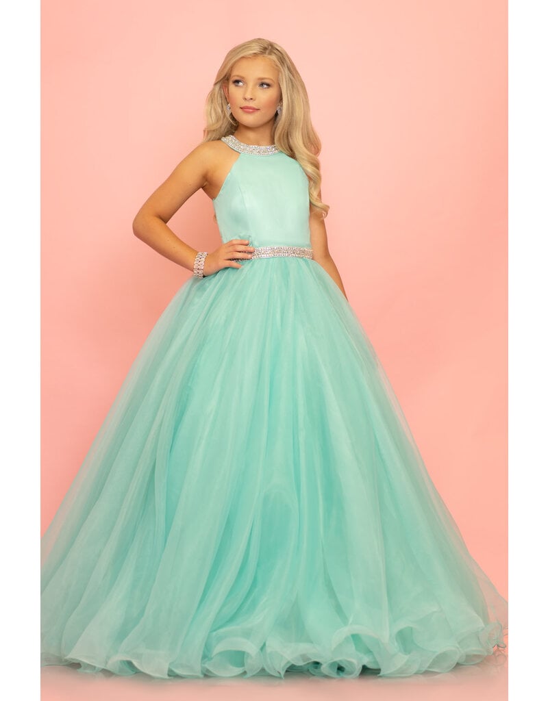 High Neck Beaded waist Organza Ballgown C114