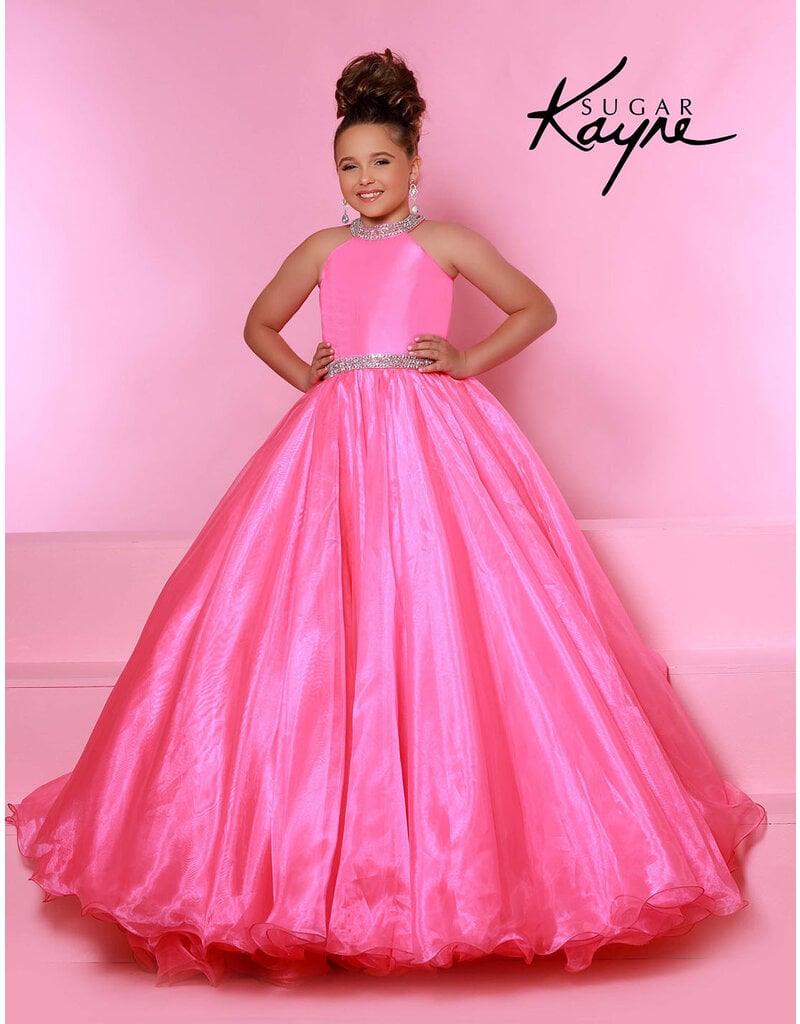 High Neck Beaded waist Organza Ballgown C114