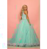 High Neck Beaded waist Organza Ballgown C114