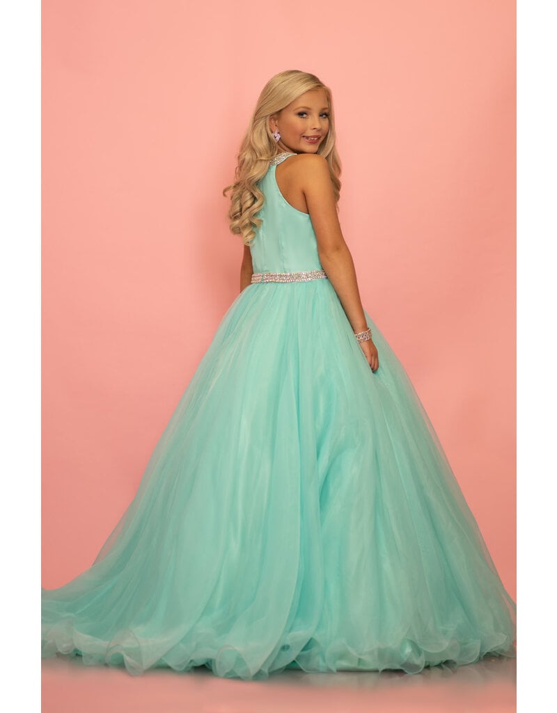 High Neck Beaded waist Organza Ballgown C114