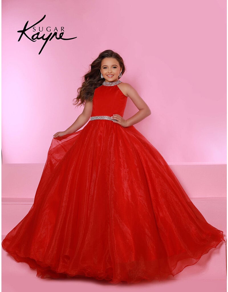 High Neck Beaded waist Organza Ballgown C114