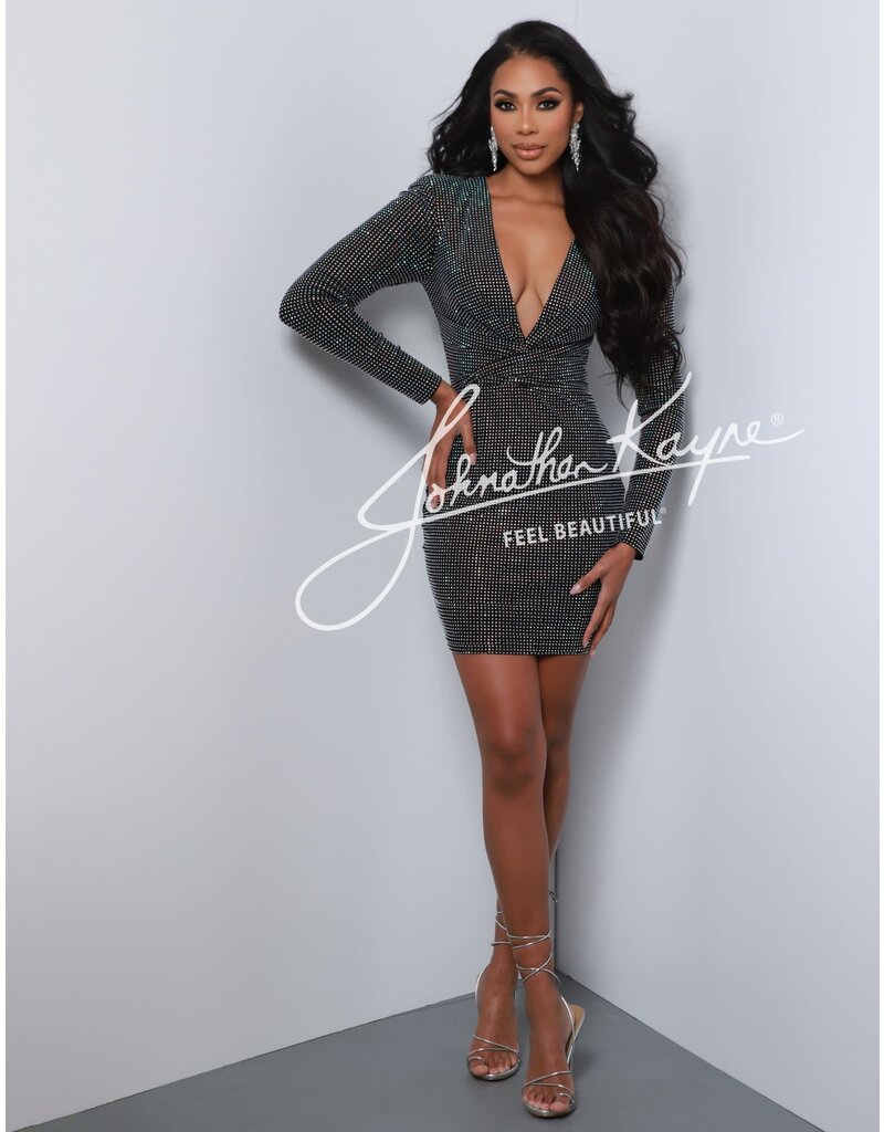Long sleeve jersey beaded fitted short gown 2901S