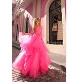 Spaghetti strap beaded bodice ruffle ballgown H1351