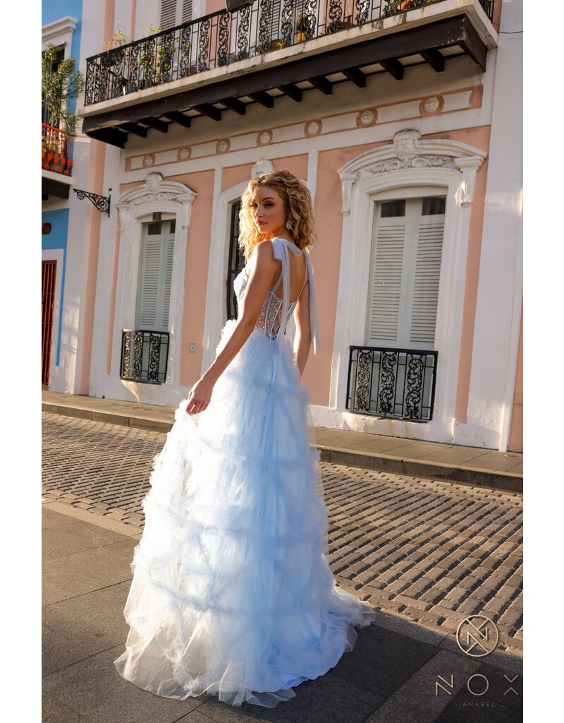 Beaded corset bodice ruffle ballgown T1340