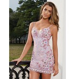 Floral print beaded short fitted gown 40152